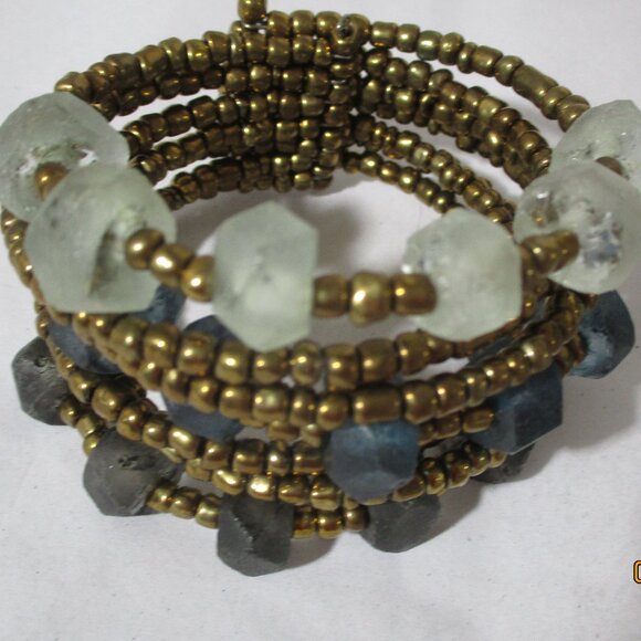 Copper Blue & Clear Beaded Statement Bracelet - Picture 4 of 11